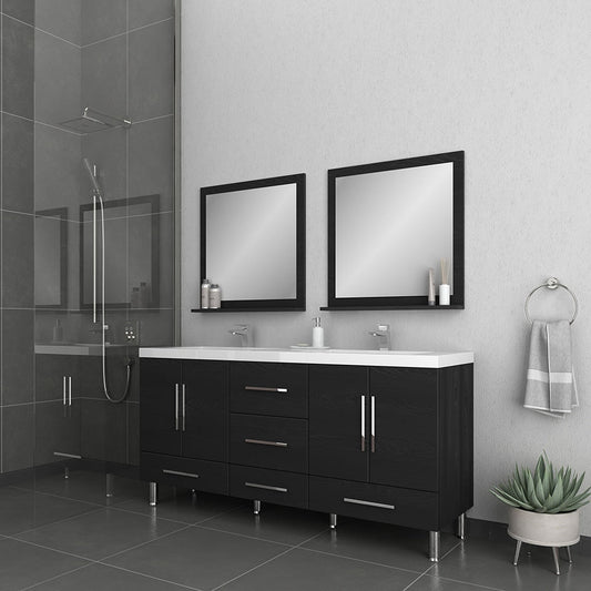 Alya Bath Ripley 67" Double Black Modern Freestanding Bathroom Vanity With Integrated Acrylic Top, Acrylic Sink and Wall Mounted Mirror - AT-8063-B+2x AT-30-M-B
