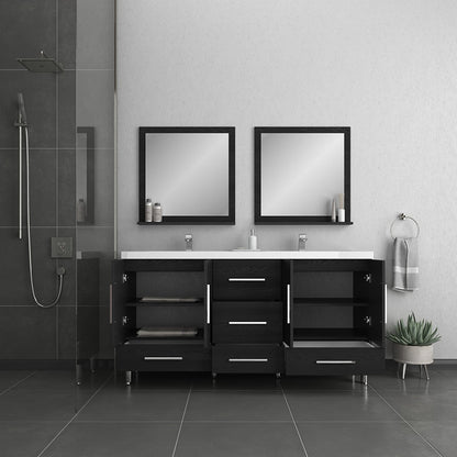 Alya Bath Ripley 72" Double Black Modern Freestanding Bathroom Vanity With Integrated Acrylic Top, Acrylic Sink and Wall Mounted Mirror - AT-8063-B-72+2x AT-30-M-B