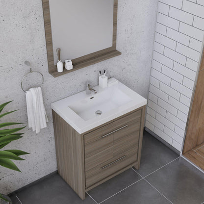 Alya Bath Sortino 30" Single Gray Modern Freestanding  Bathroom Vanity With Acrylic Top and Integrated  Sink -  AB-MD630-G