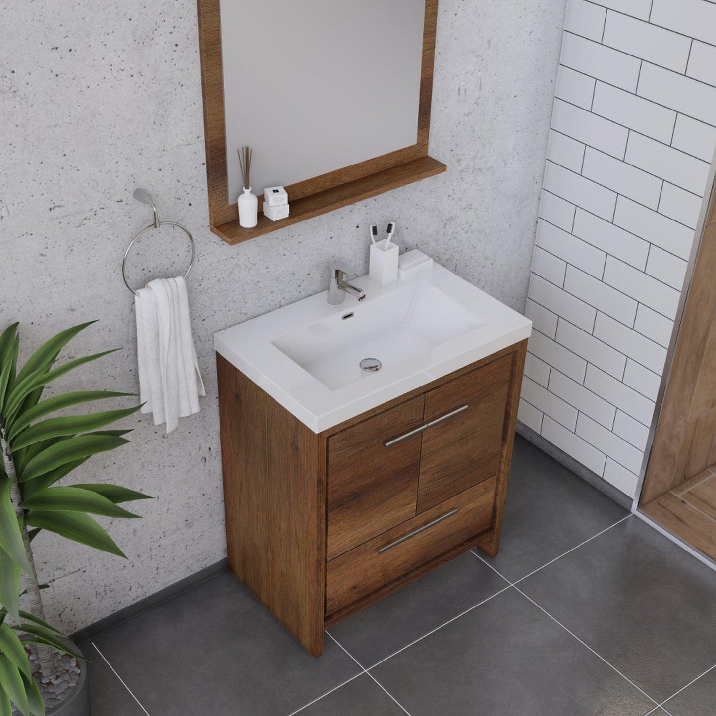 Alya Bath Sortino 30" Single Rosewood  Modern Freestanding  Bathroom Vanity With Acrylic Top and Integrated Sink - AB-MD630-RW
