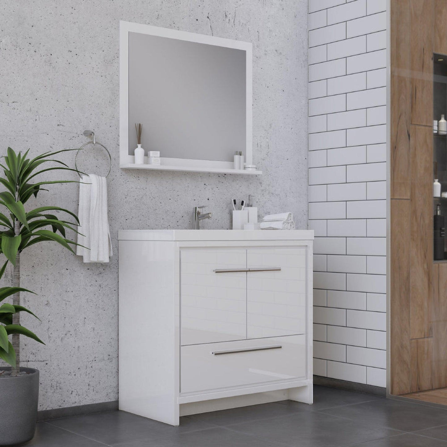 Alya Bath Sortino 36" Single White Modern Freestanding  Bathroom Vanity With Acrylic Top and Integrated Sink - AB-MD636-W