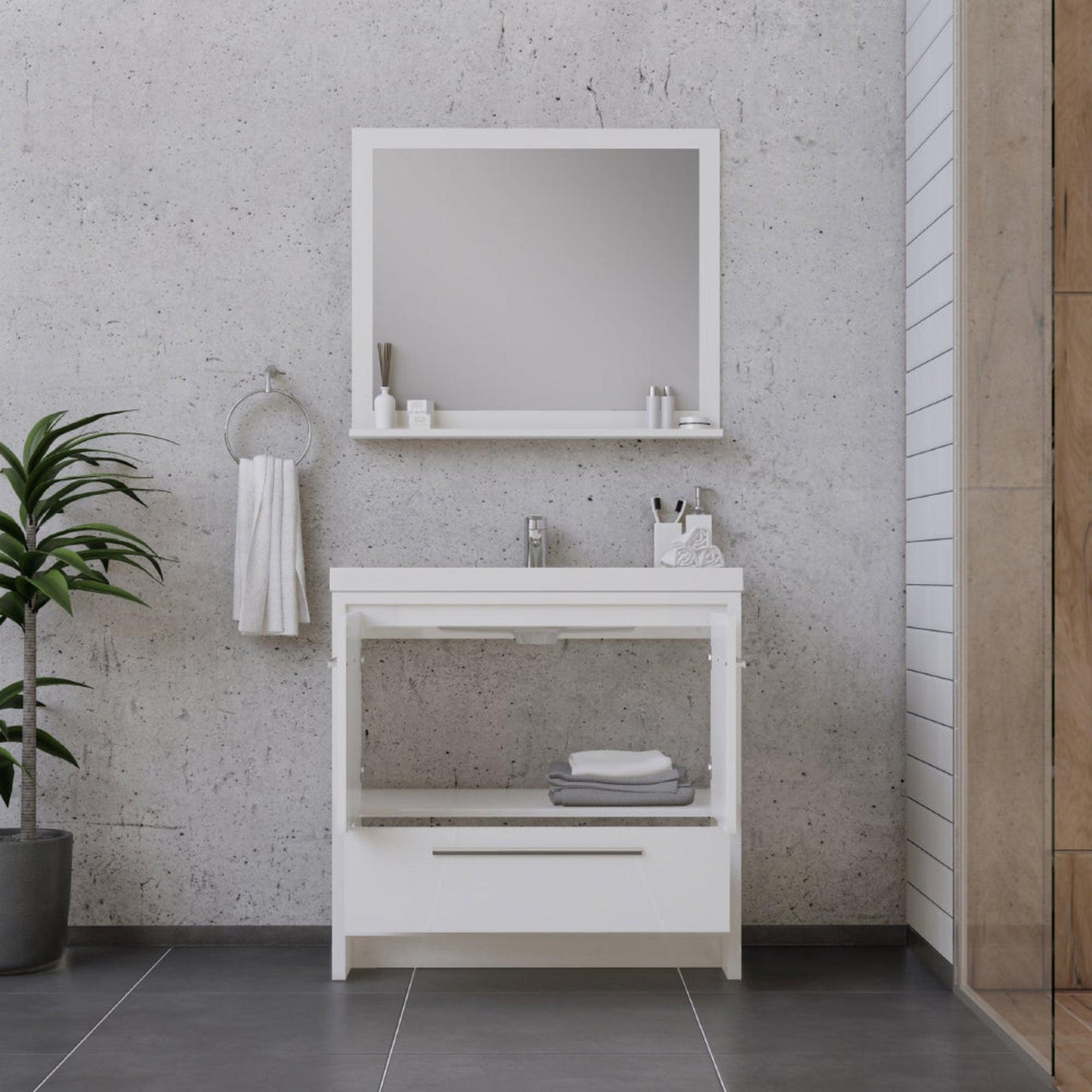 Alya Bath Sortino 36" Single White Modern Freestanding  Bathroom Vanity With Acrylic Top and Integrated Sink - AB-MD636-W