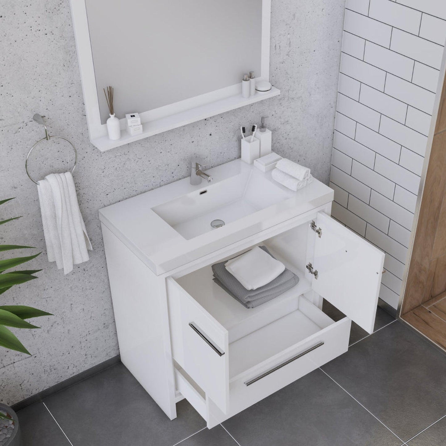 Alya Bath Sortino 36" Single White Modern Freestanding  Bathroom Vanity With Acrylic Top and Integrated Sink - AB-MD636-W