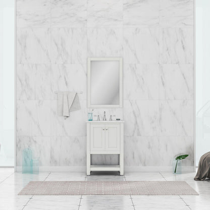 Alya Bath Wilmington 24" Single White Freestanding Single Bathroom Vanity With Carrara Marble Top, Ceramic Sink and Wall Mounted Mirror - HE-102-24-W-CWMT+HE-101/102-24-W-M