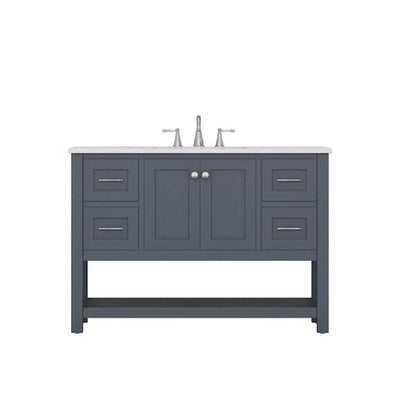 Alya Bath Wilmington 48" Single Gray Freestanding  Bathroom Vanity With Carrara Marble Top, Ceramic Sink and Wall Mounted Mirror - HE-102-48-G-CWMT+HE-101/102-42-G-M