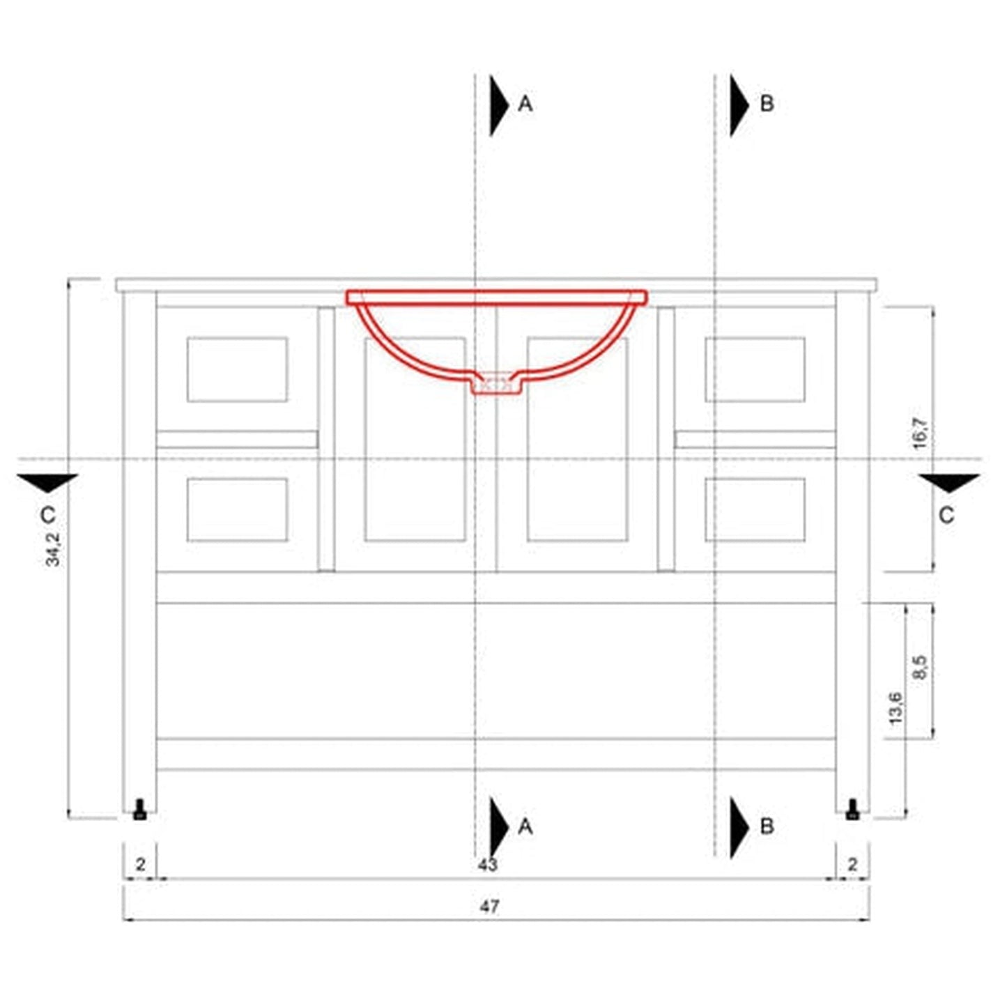 Alya Bath Wilmington 48" Single Gray Freestanding  Bathroom Vanity With Carrara Marble Top, Ceramic Sink and Wall Mounted Mirror - HE-102-48-G-CWMT+HE-101/102-42-G-M