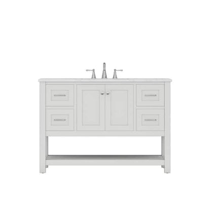 Alya Bath Wilmington 48" Single White Freestanding  Bathroom Vanity With Carrara Marble Top, Ceramic Sink and Wall Mounted Mirror - HE-102-48-W-CWMT+HE-101/102-42-W-M