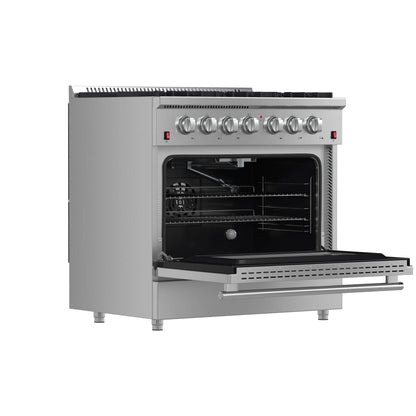 Forno 5-Piece Appliance Package - 36-Inch Gas Range, Wall Mount Range Hood, 60-Inch Refrigerator, Dishwasher, and 30-Inch Microwave Drawer in Stainless Steel - AP5-6244-36-5095-60S-30MD