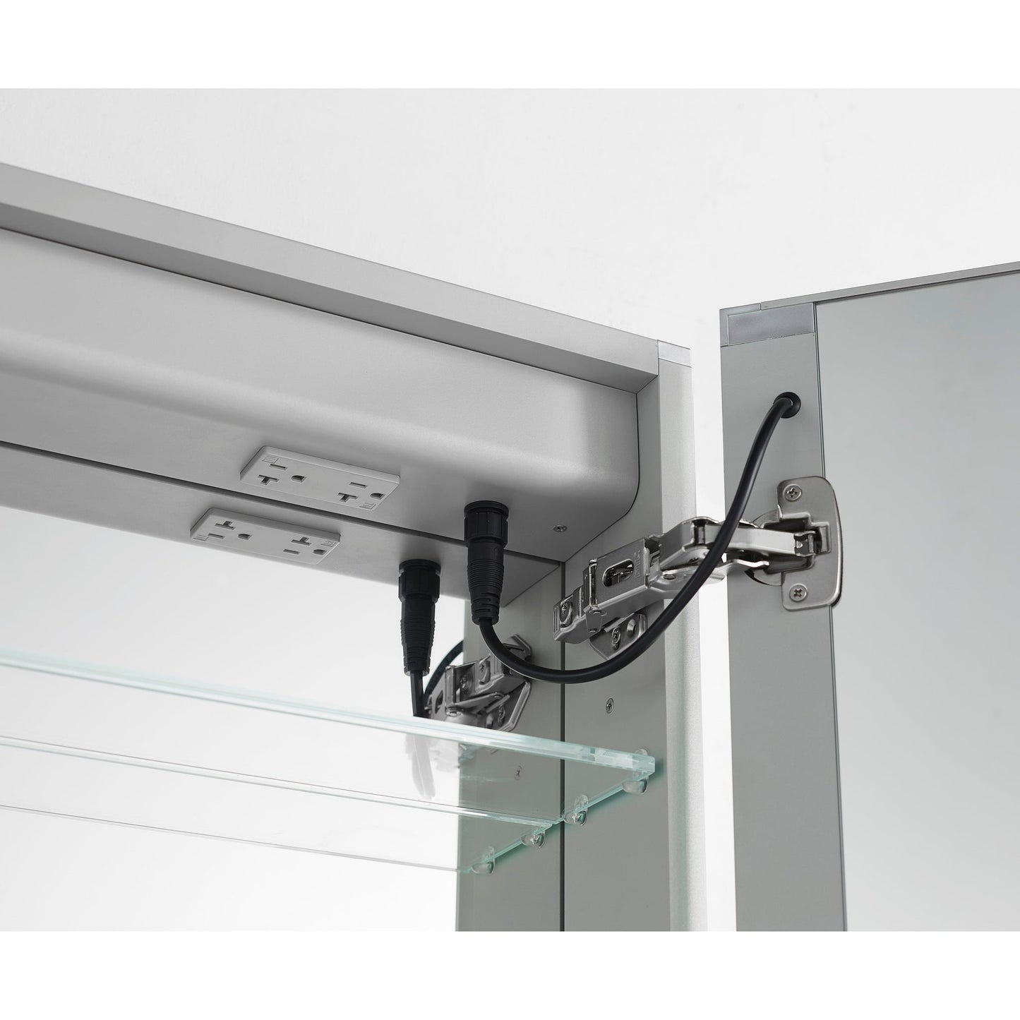 Aquadom Pacifica 20" x 26" Rectangular Recessed or Surface Mount Single View LED Lighted Right-Hinged Bathroom Medicine Cabinet With Defogger And Electrical Outlet - P-2026R