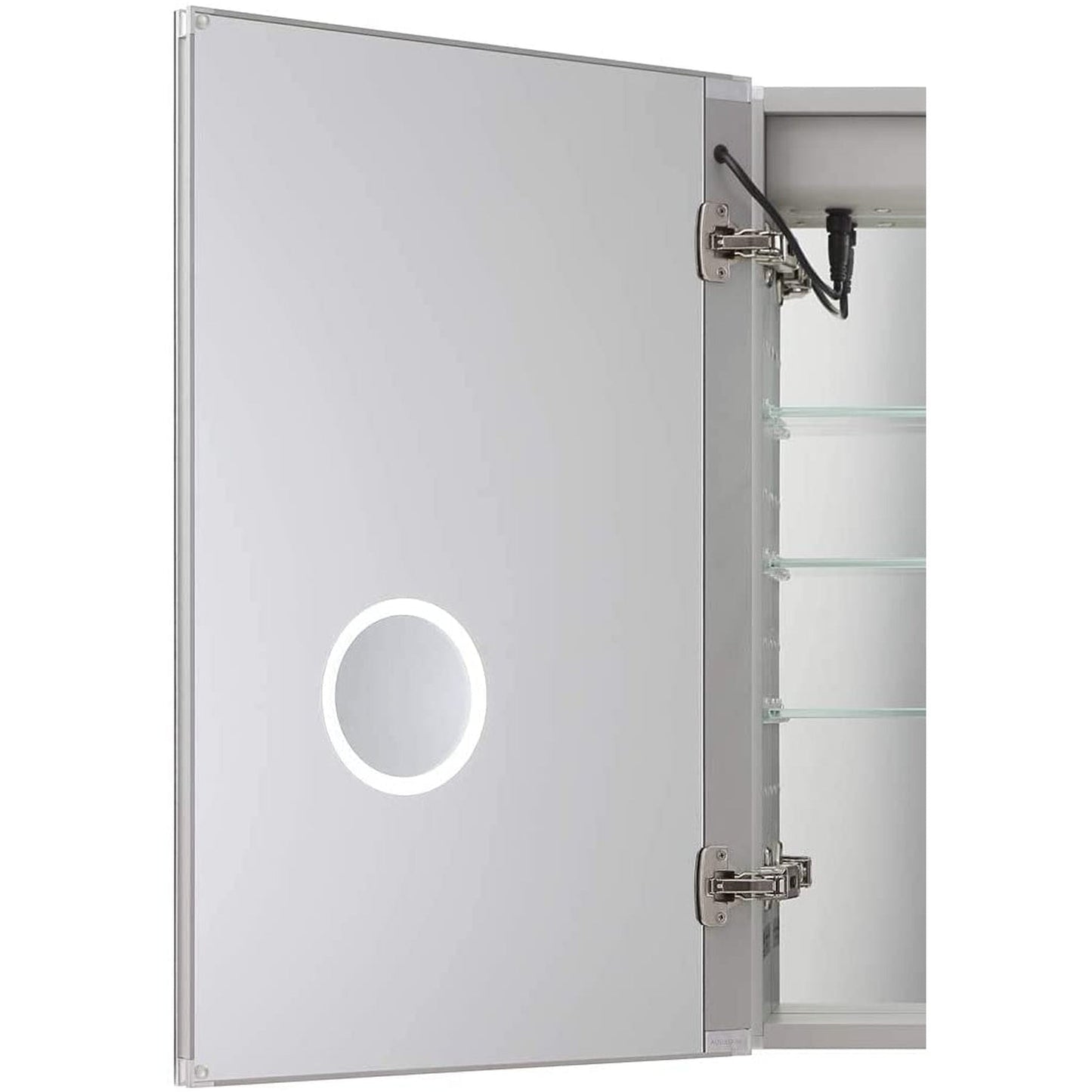 Aquadom Royale Plus 24" x 30" Rectangle Recessed or Surface Mount Single View Left Hinged LED Lighted Bathroom Medicine Cabinet With Defogger, Electrical Outlet, Magnifying Mirror - RP-2430L-N
