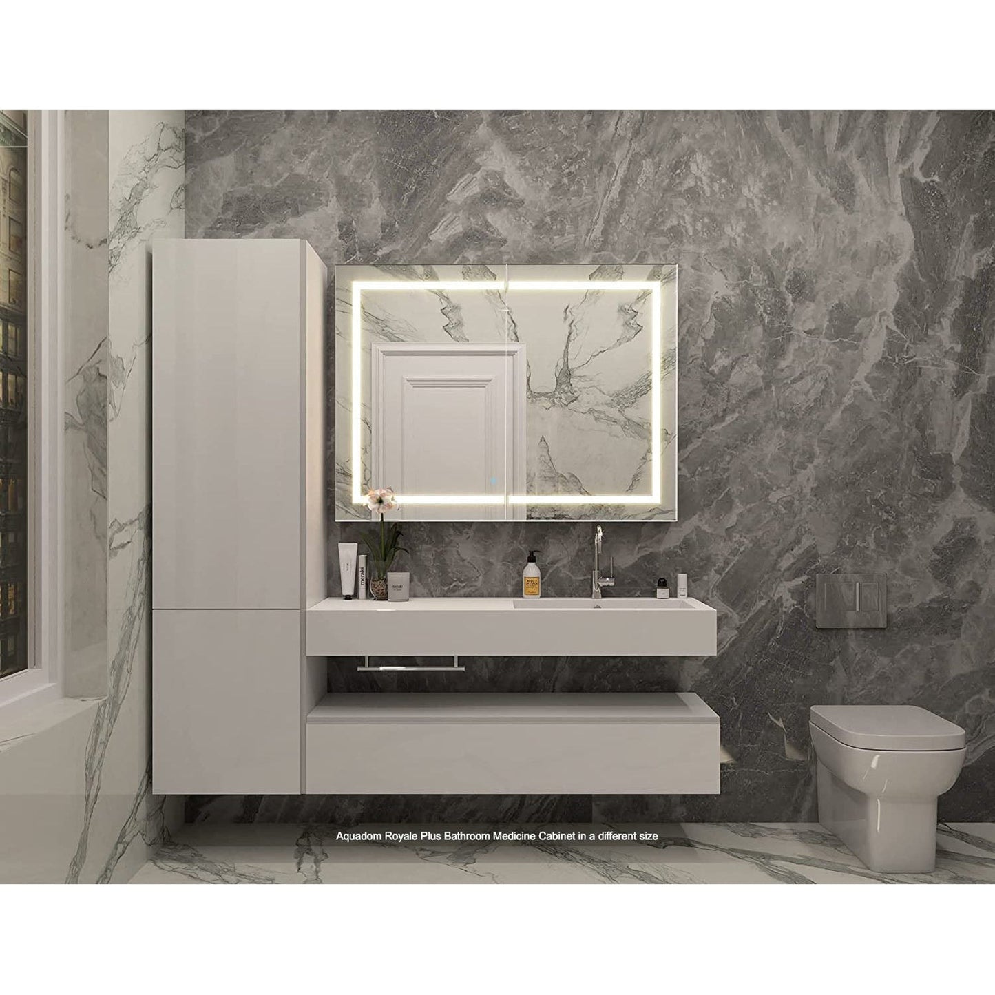 Aquadom Royale Plus 24" x 36" Rectangle Recessed or Surface Mount Single View Left Hinged LED Lighted Bathroom Medicine Cabinet With Defogger, Electrical Outlet, Magnifying Mirror - RP-2436L-N