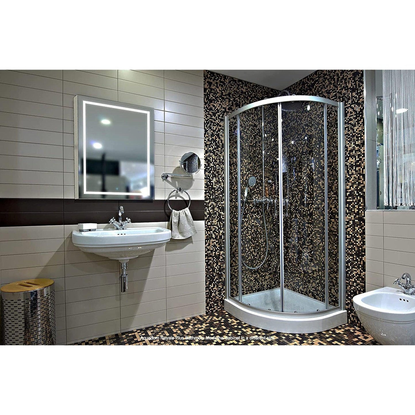 Aquadom Royale Plus 30" x 36" Rectangle Recessed or Surface Mount Bi-View LED Lighted Bathroom Medicine Cabinet With Defogger, Electrical Outlet, Magnifying Mirror - RP-3036-N