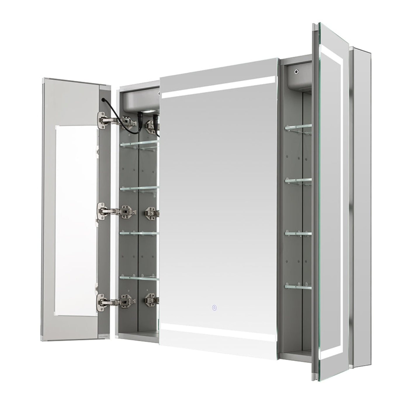 Aquadom Royale Plus 40" x 30" Triple-Door LED Lighted Medicine Cabinet With Defogger, Integrated LED 3X Magnifying Mirror and Electrical Outlet With USB - RP3-4030-N