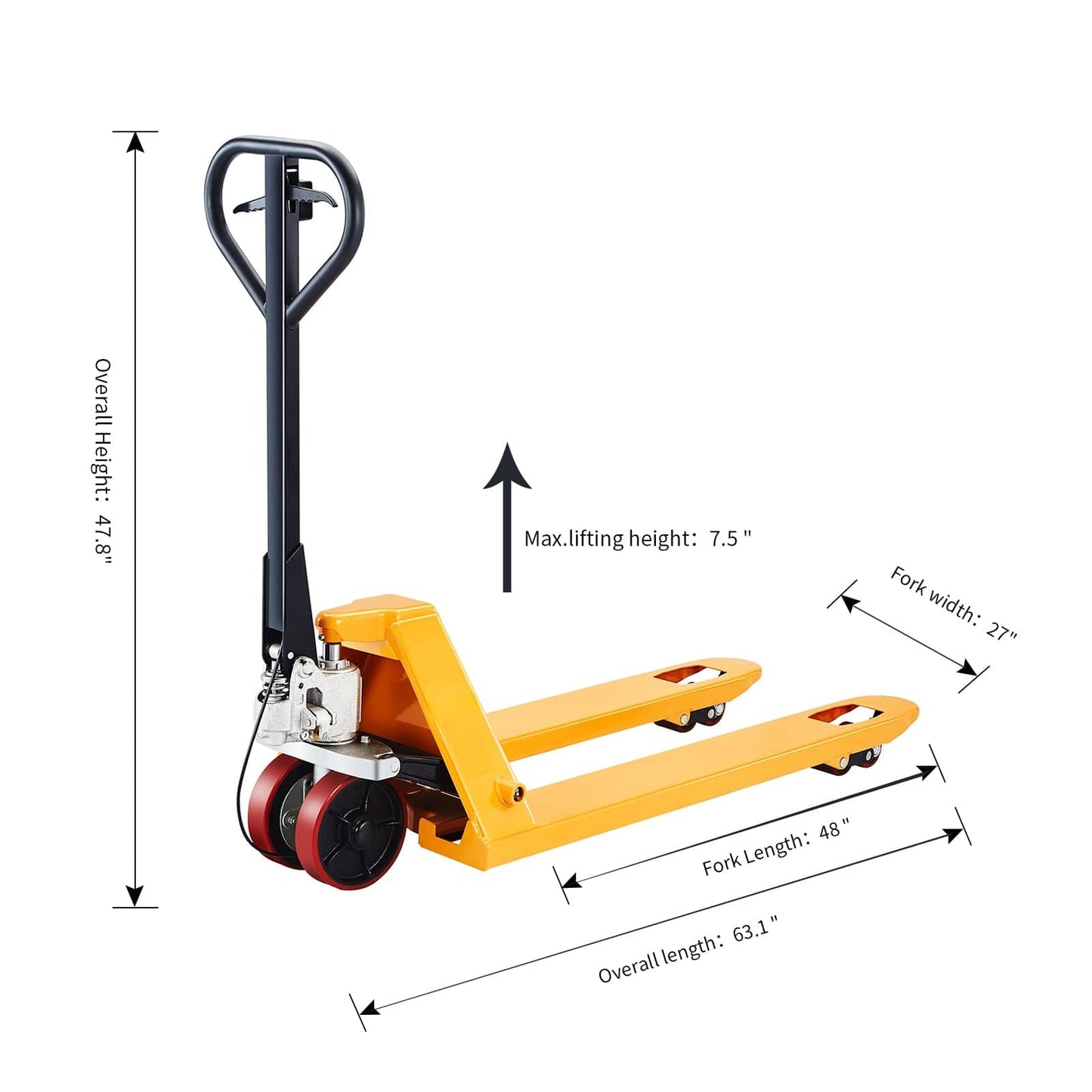 Apollolift Pallet Jack Brake System - 5500lbs. 48"Lx27"W Fork -  A-1011 - Backyard Provider