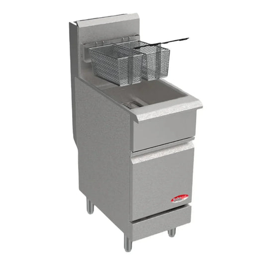 BakeMax 15.5" Natural Gas Fryer, Floor Model, 50 lb., 120,000 BTU - BAKEG50