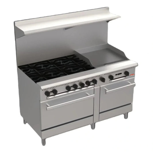 BakeMax 60" Restaurant Series Commercial Gas Range w/ 6 burners, 282,000 BTU - BAS36-24-2