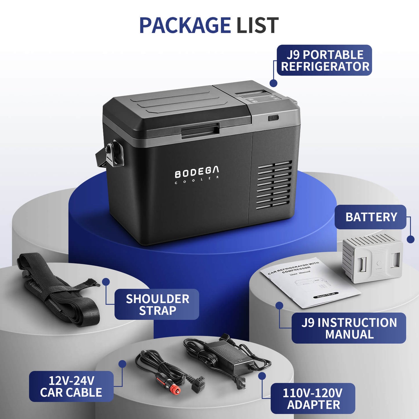 BODEGAcooler Mini 12V Portable Freezer  10Qt/9L with Battery - J9