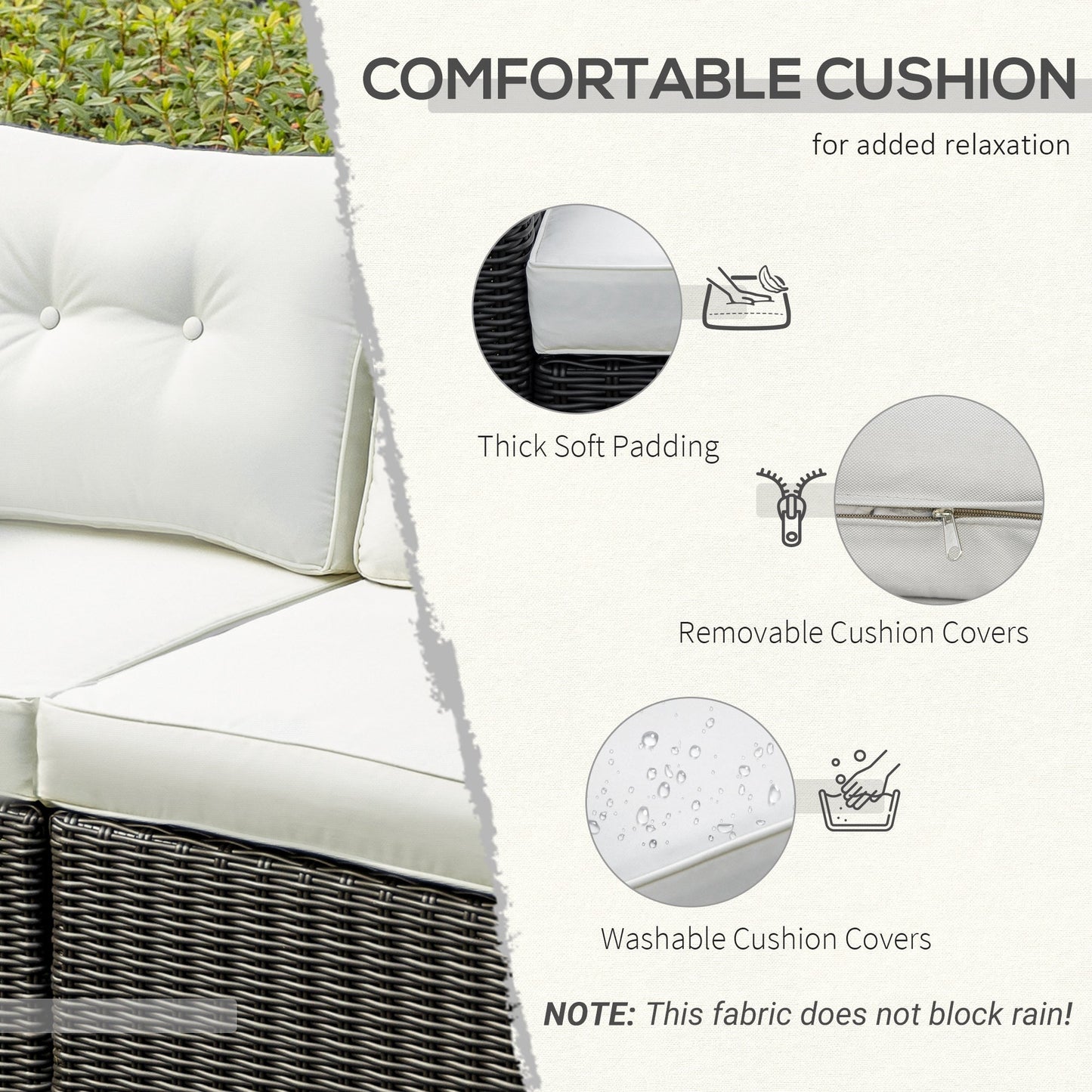 Outsunny 2-Piece Patio Corner Sofa Set with PE Rattan & Padded Cushions, Beige - 860-204CW