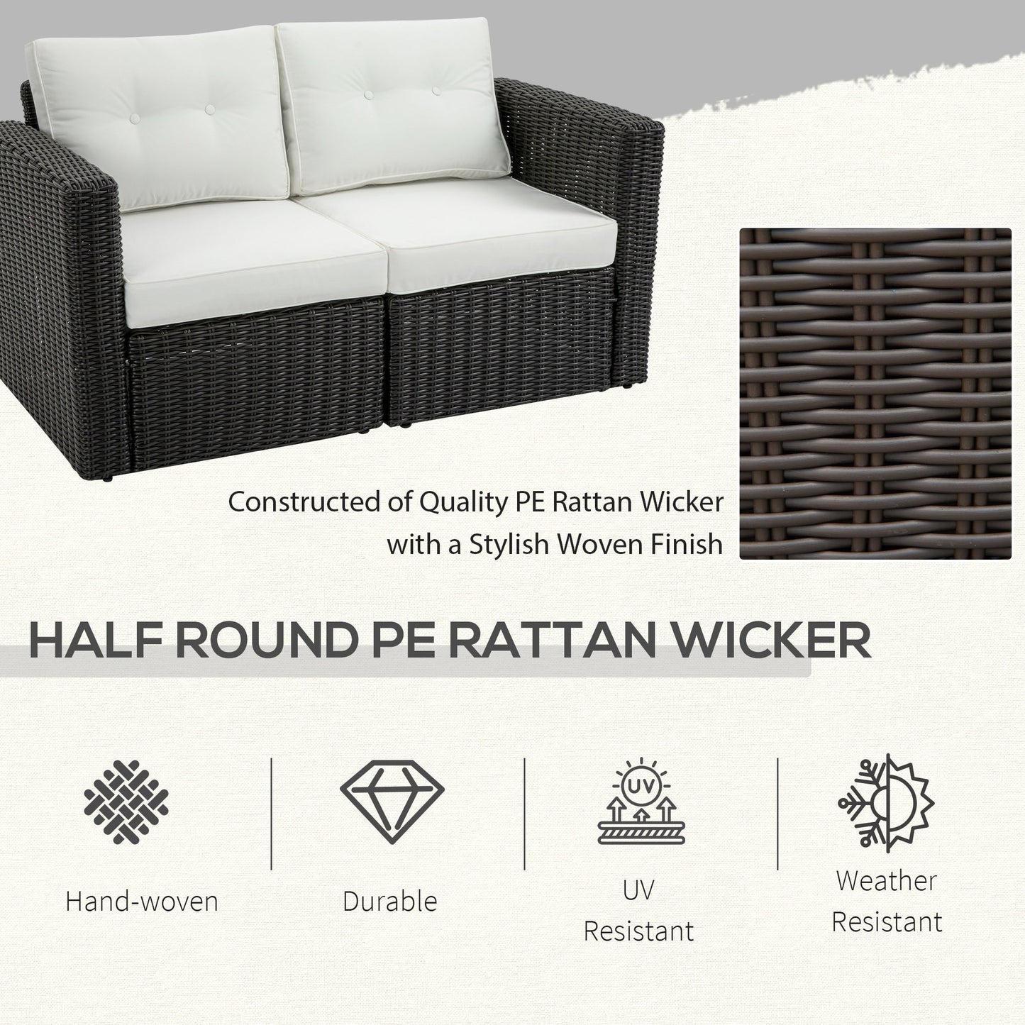 Outsunny 2-Piece Patio Corner Sofa Set with PE Rattan & Padded Cushions, Beige - 860-204CW