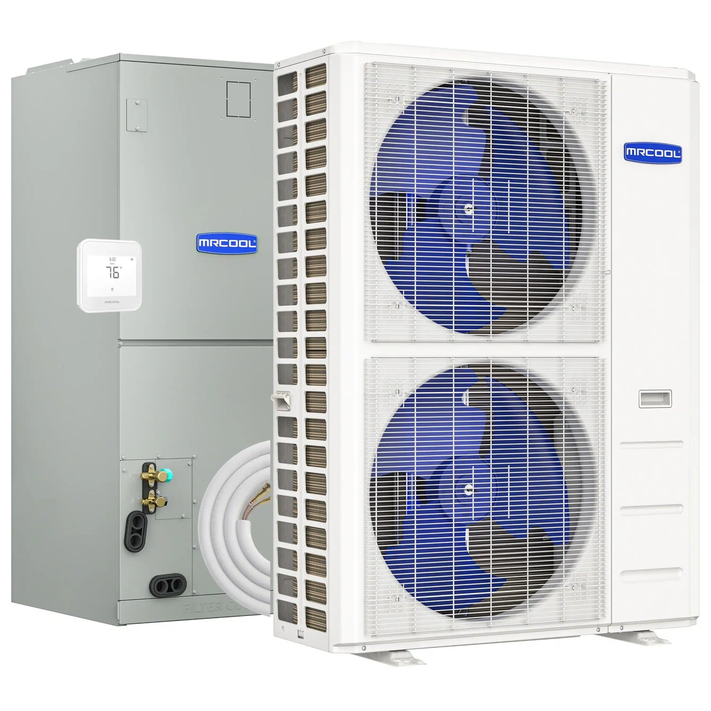 MRCOOL Hyper Heat 2nd Gen 60K BTU, 5 Ton, 16 SEER2 Heat Pump Condenser and Ducted Air Handler with 25 Ft. R-454B No-Vac Lineset  - CENTRAL-60-HP-230B25