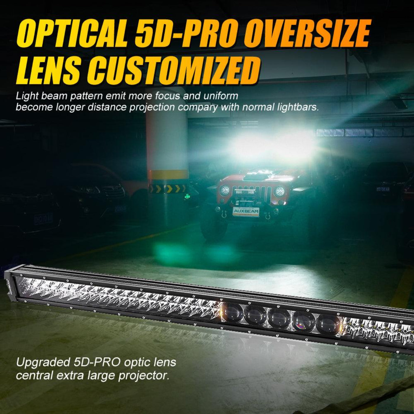 Auxbeam 7" LED Halo Headlights+5D-PRO 52" Straight LED Light Bar+Windshield Mounting Brackets 18W Pod Lights Set for Jeep Wrangler TJ - GP00007757