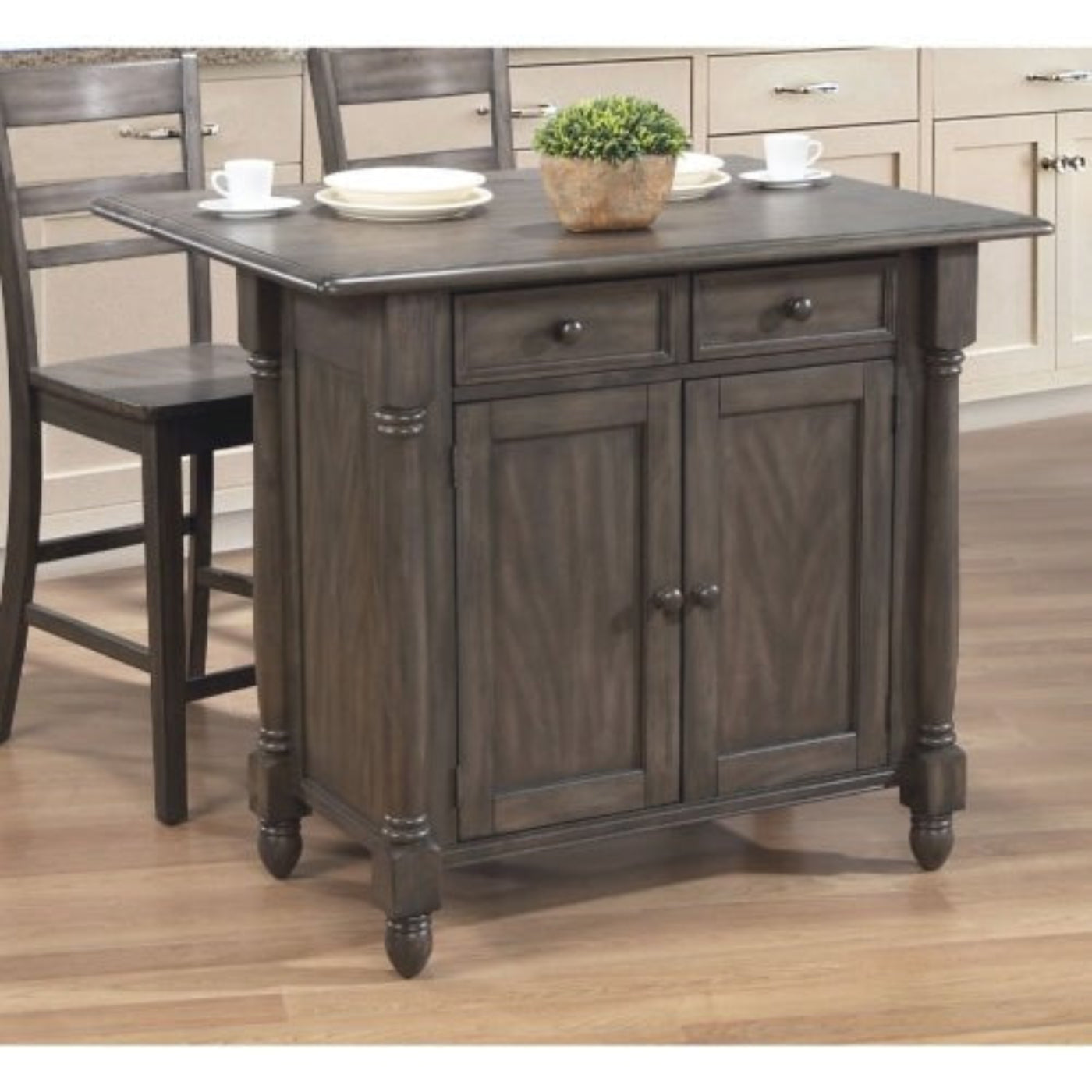 Sunset Trading Andrews Antique White Kitchen Island | Chestnut Brown Drop Leaf Top | Drawers and Cabinet -  DLU-KI-4222-AW