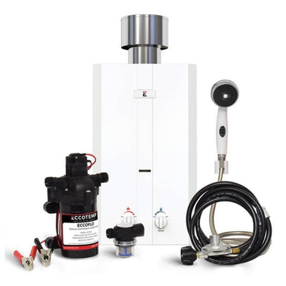 Eccotemp L10 3.0 GPM Portable Outdoor Tankless Water Heater with EccoFlo Diaphragm 12V Pump, Strainer and Shower Set - L10-PSSET