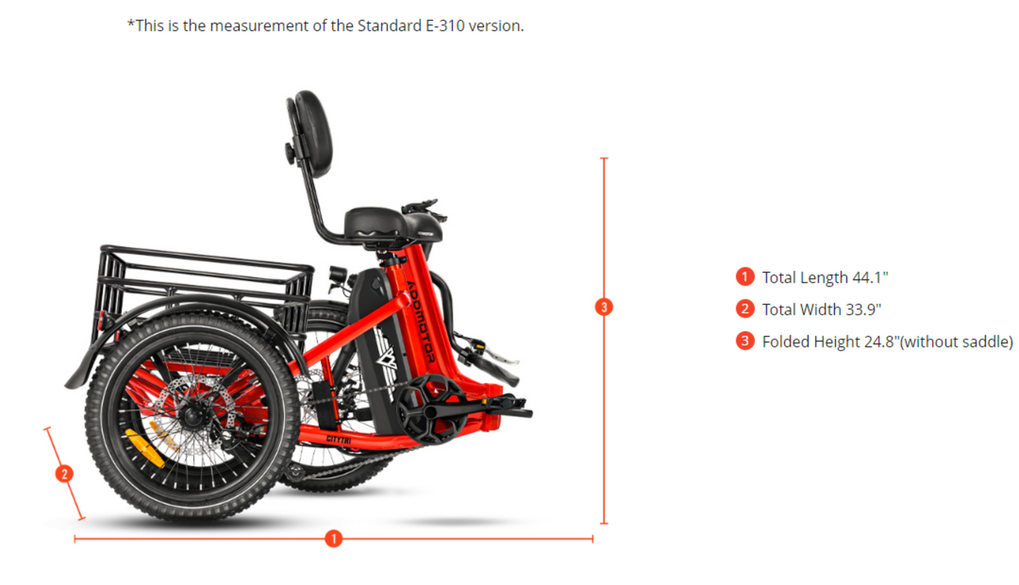 Addmotor 750W 48V CITYTRI E-310 Trike Electric Bike - EB-ADD-E310S-RED