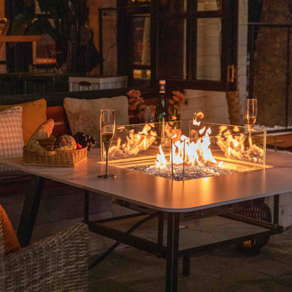 Elementi Plus Helsinki Marble Porcelain Dining fire Table with flame