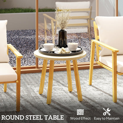 Outsunny Outdoor Conversation Set, 3-Piece Wood-Look Table & Chairs, Deep Seat with Cushions, Cream White - 84G-613V00CW