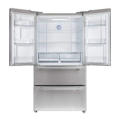 Forno 36-Inch Moena French Door Refrigerator - 19 cu.ft with Double Freezer Drawer and Ice Maker FFRBI1820-36SB -