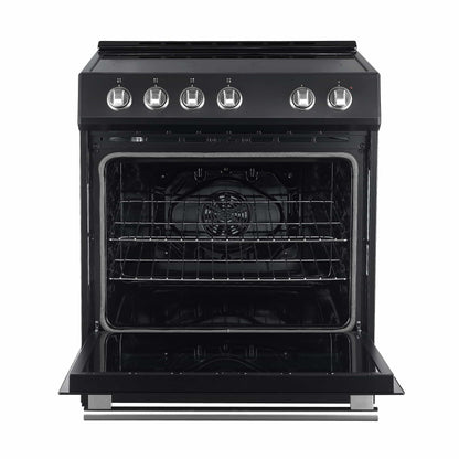 Forno 5-Piece Appliance Package - 30-Inch Electric Range, Under Cabinet Range Hood, Refrigerator, Dishwasher, and 24-Inch Microwave Oven in Black with Stainless Steel Trim - APR5-6012-30BLK-MWO24