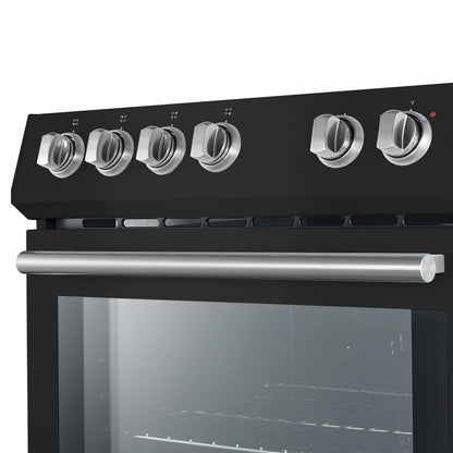 Forno 5-Piece Appliance Package - 30-Inch Electric Range, Under Cabinet Range Hood, Refrigerator with Water Dispenser, Dishwasher, and  Microwave Drawer in Black with Stainless Steel Trim - APW5-6012-30BLK