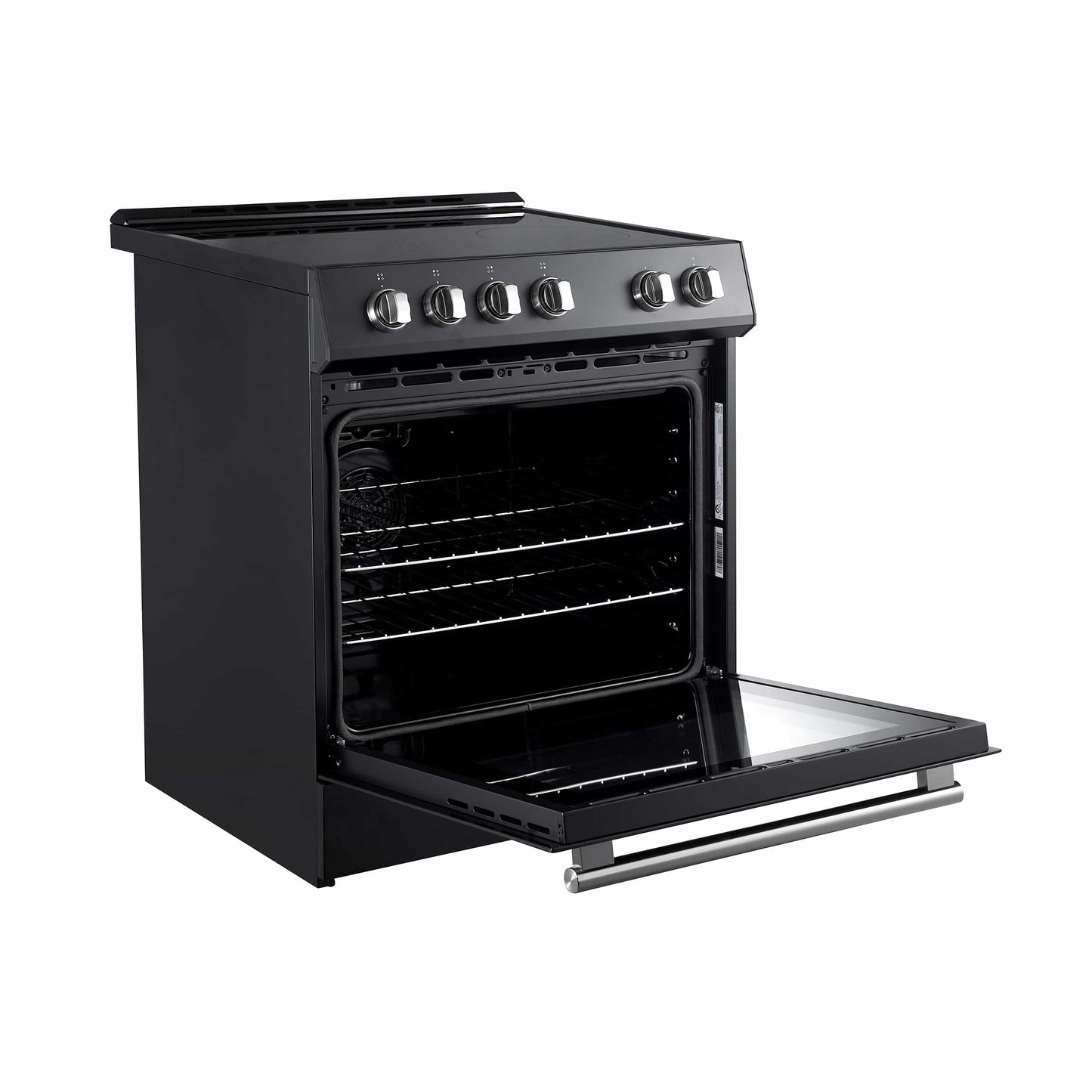 Forno 5-Piece Appliance Package - 30-Inch Electric Range, Under Cabinet Range Hood, French Door Refrigerator, Dishwasher, & 24-Inch Microwave Drawer in Black with Stainless Steel Trim - APR5-6012-30BLK