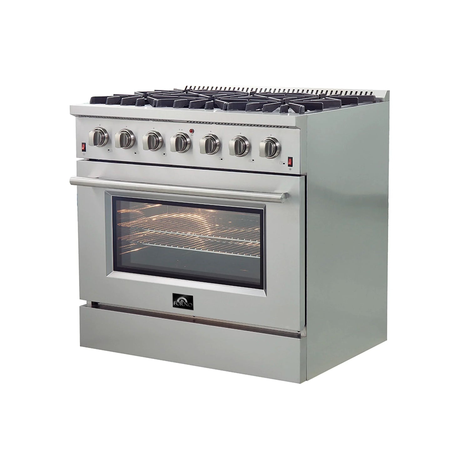 Forno 5-Piece Appliance Package - 36-Inch Gas Range, Wall Mount Range Hood, 60-Inch Refrigerator, Dishwasher, and 30-Inch Microwave Oven in Stainless Steel - AP5-6244-36-5095-60S-30MO