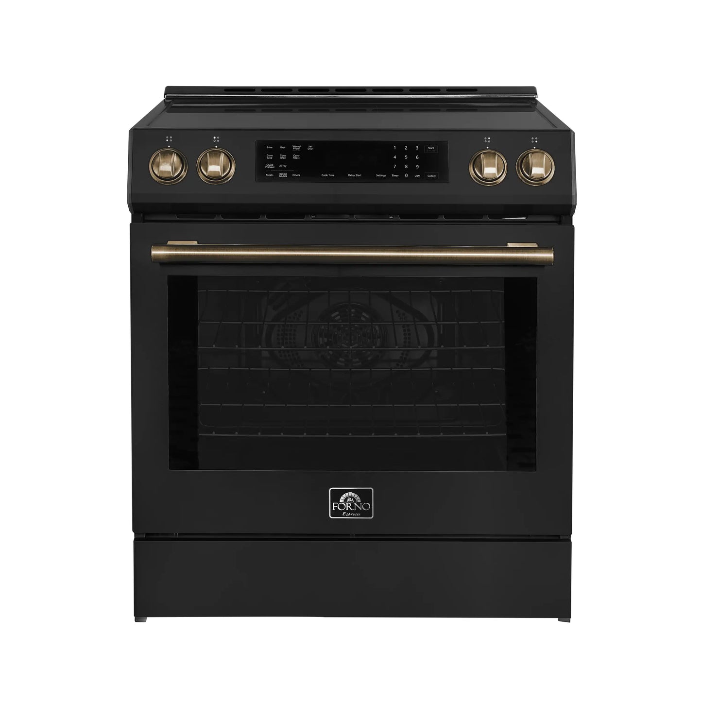 Forno 5-Piece Appliance Package - 30-Inch Induction Range, Under Cabinet Range Hood, Refrigerator, Dishwasher, and  Microwave Drawer in Black with Antique Brass Trim - APR5-905-30BLK