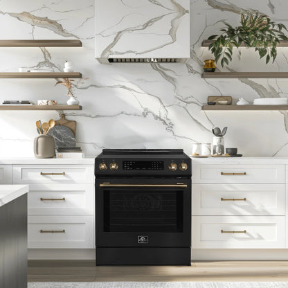 Forno 5-Piece Appliance Package - 30-Inch Induction Range, Under Cabinet Range Hood, Refrigerator with Water Dispenser, Dishwasher, and  Microwave Drawer in Black with Stainless Steel Trim - APW5-905-30BLK
