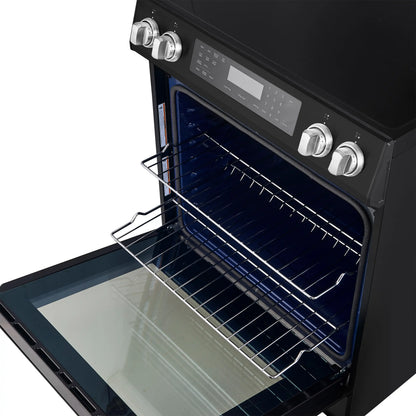 Forno 5-Piece Appliance Package - 30-Inch Induction Range, Under Cabinet Range Hood, Refrigerator with Water Dispenser, Dishwasher, and  Microwave Drawer in Black with Antique Brass Trim - APW5-905-30BLK