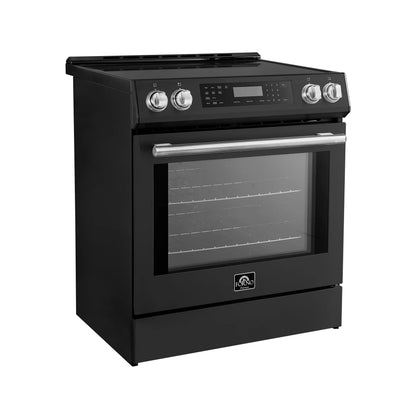 Forno 5-Piece Appliance Package - 30-Inch Induction Range, Under Cabinet Range Hood, Refrigerator with Water Dispenser, Dishwasher, and 30-Inch Microwave Oven in Black with Antique Brass Trim - APW5-905-30BLK-MWO30