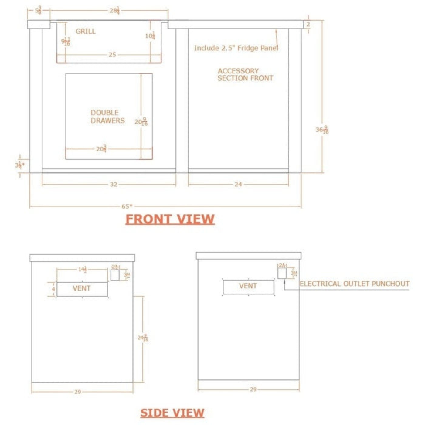 Haven Outdoor 96-Inch Outdoor Kitchen Island with Trash Center & 24-Inch Refrigerator space - HCOY96REFAB