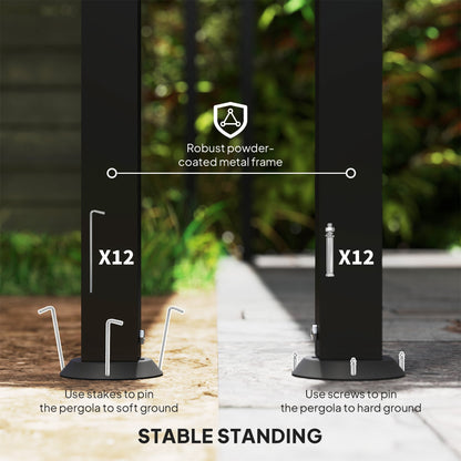 Outsunny 10' x 16' Wall-Mounted Pergola Canopy, Metal Patio Canopy, Drainage Holes, Dark Gray - 84C-582V00CG