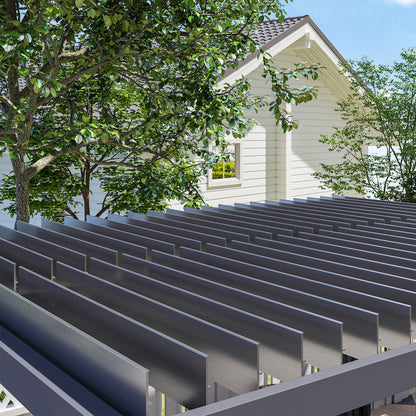 Outsunny 10' x 13' Aluminum Pergola with Adjustable Louvered Roof, Includes Curtains & Netting, Dark Gray - 84C-510V01CG