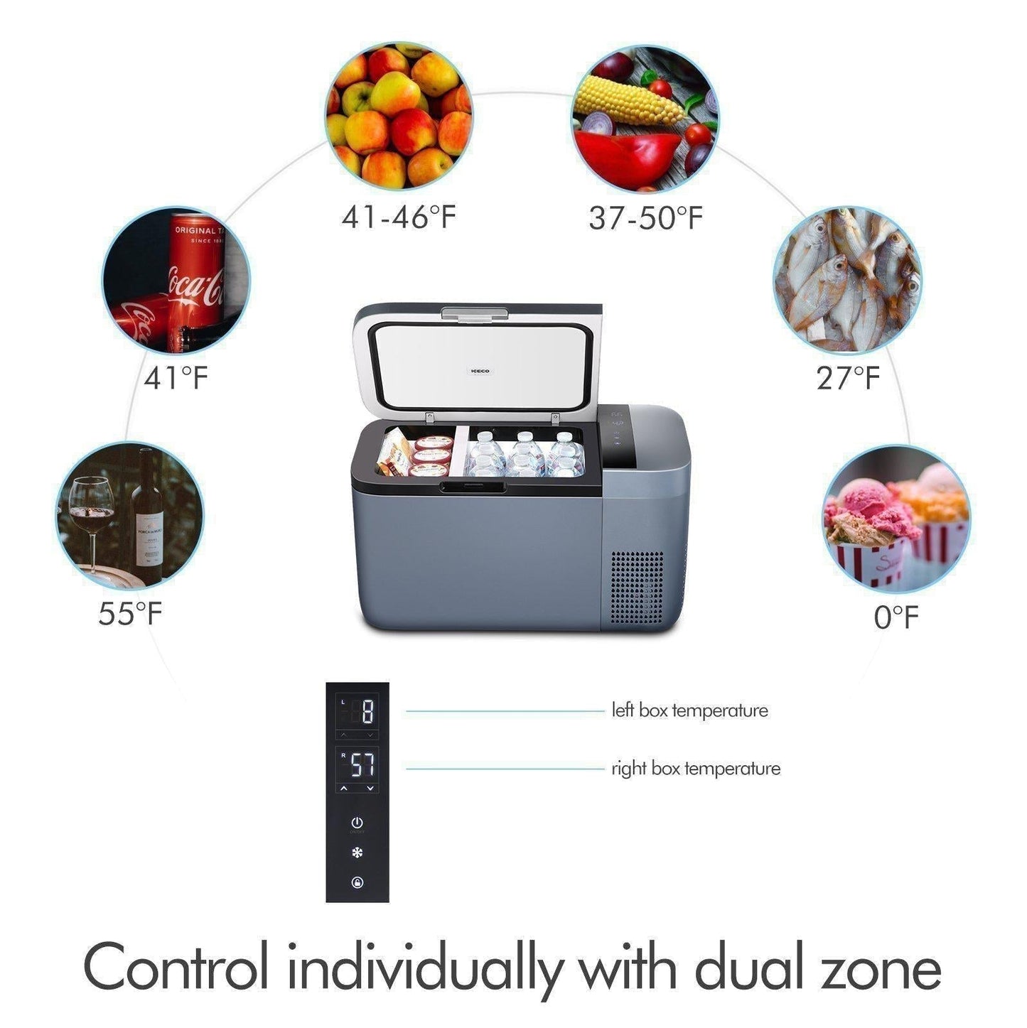 ICECO21QT GO20 Dual Zone Portable Fridge Car Freezer - GO20Grey Without Cover