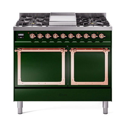 GREE ILVE 40 Inch Nostalgie II Noblesse Freestanding Dual Fuel Range with 6 Sealed Burners, Griddle, Solid Door with Copper Trim - UND40FQNMPBUP