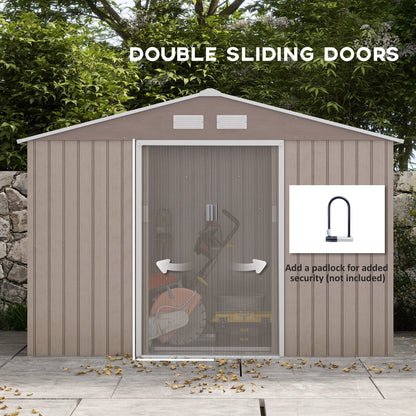 EverBase 9' x 6' Outdoor Storage Shed with Foundation Kit, Double Lockable Door & Air Vents, Light Brown