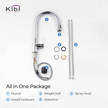 KIBI Napa Single Handle High Arc Pull Down Kitchen Faucet With Soap Dispenser in Chrome Finish - C-KKF2005CH-KSD100CH