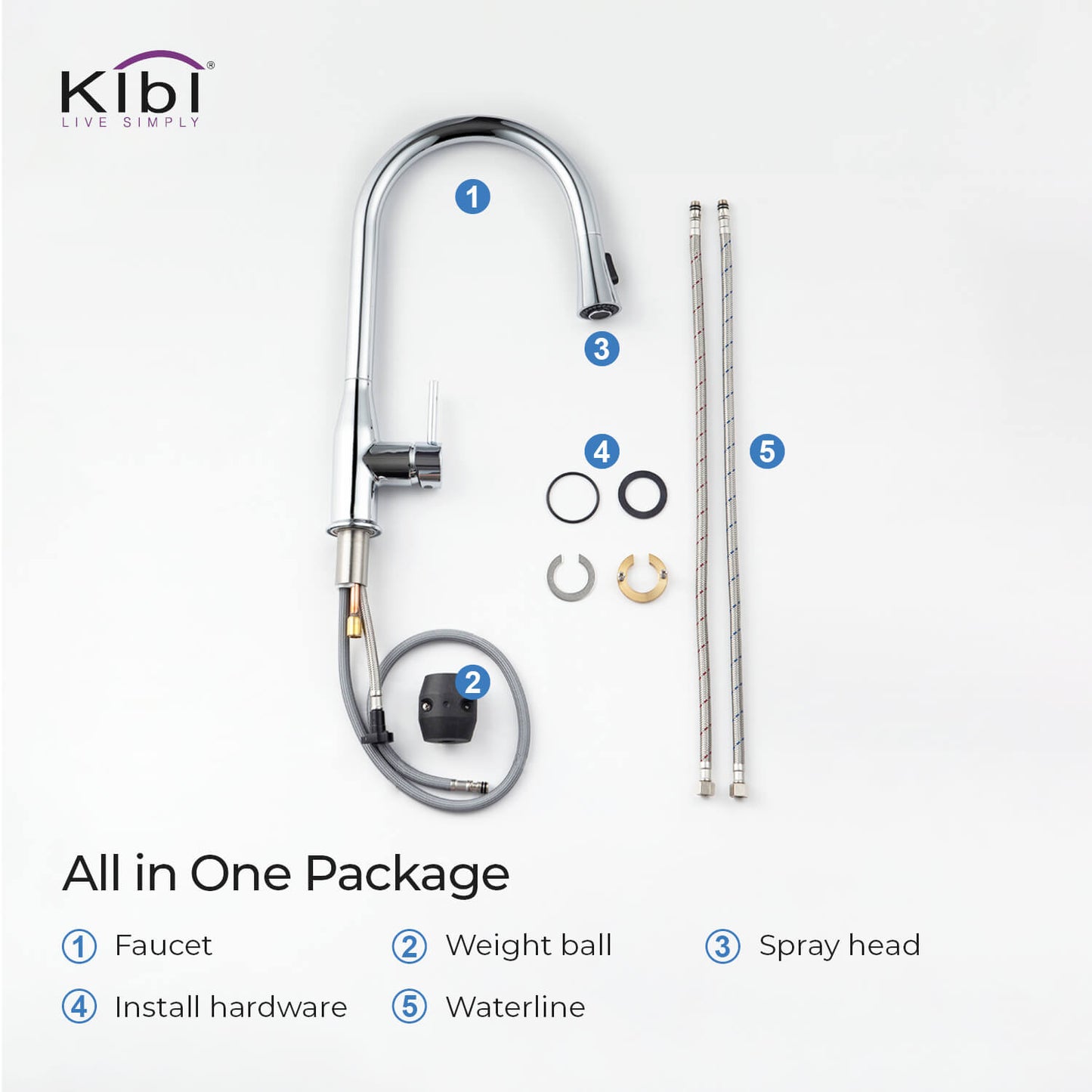 KIBI Napa Single Handle High Arc Pull Down Kitchen Faucet in Chrome Finish - KKF2005CH