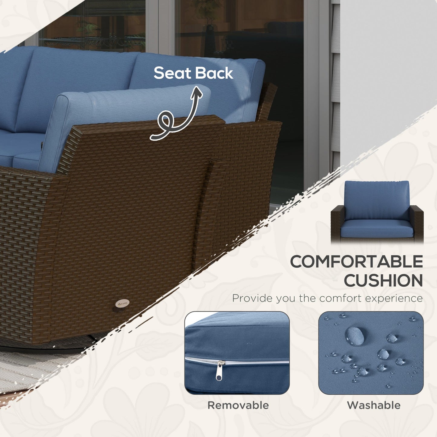 Outsunny 6-Piece Rattan Patio Set with 3-Seater Sofa, Swivel Rockers & 2-Tier Table, Deep Coffee - 860-312V00CF