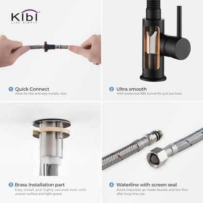 Kibi Aurora Single Handle High Arc Pull Down Kitchen Faucet In Matte Black Finish - KKF2003MB