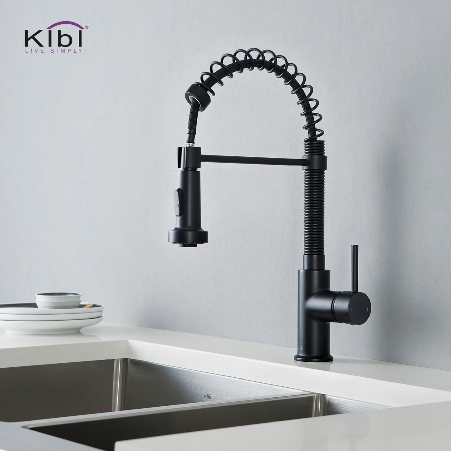 Kibi Aurora Single Handle High Arc Pull Down Kitchen Faucet In Matte Black Finish - KKF2003MB